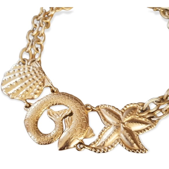 Vintage Diane Von Furstenberg Couture Gold Tone Nautical Statement Necklace - Picture 6 of 14